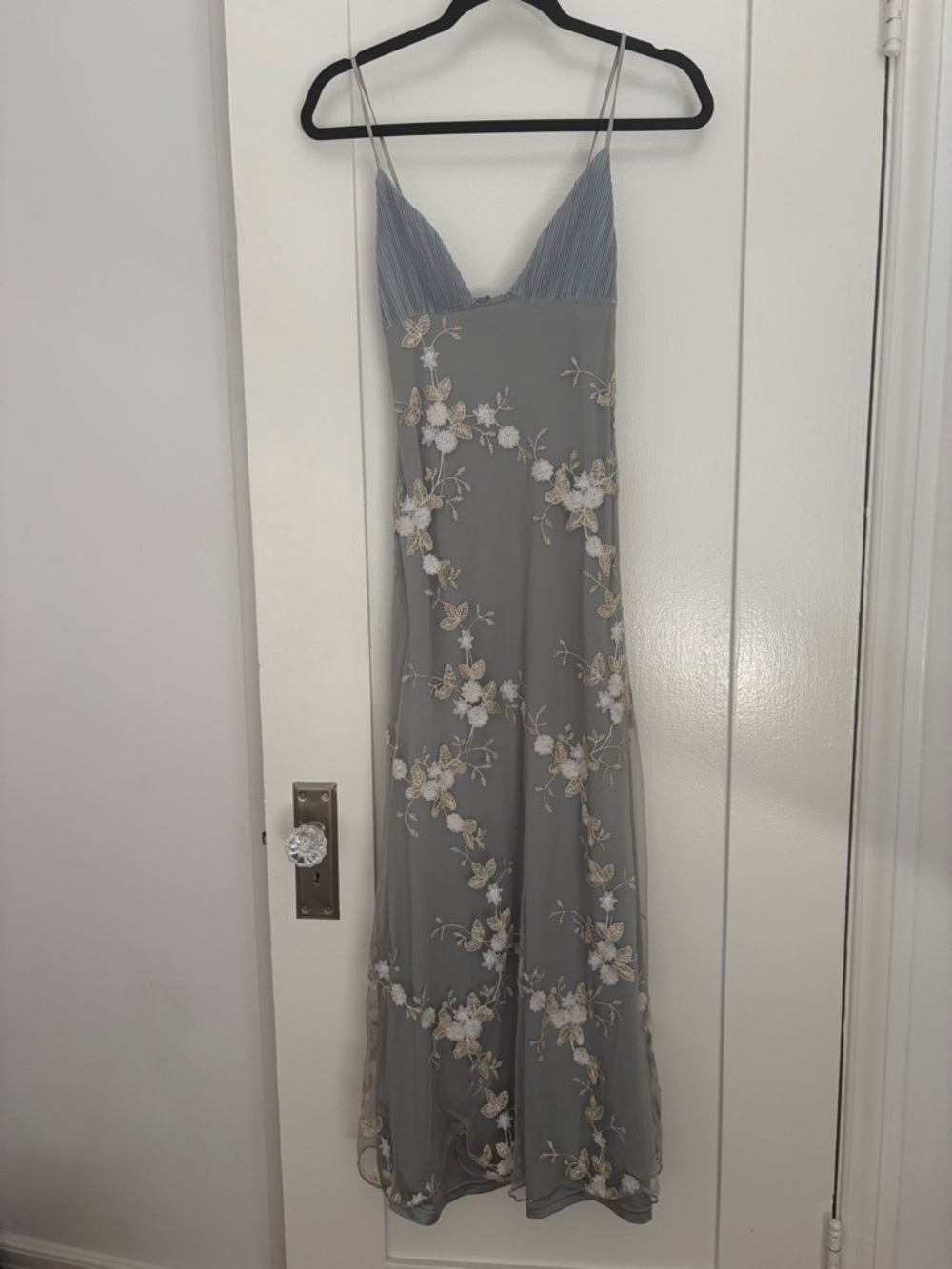 Elegant Gray Floral Embroidered Slip Dress